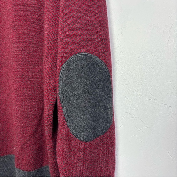 Cremieux Men's Red Gray Chevron 100% Extra Fine Merino Wool Zip Sweater Large - Picture 4 of 10